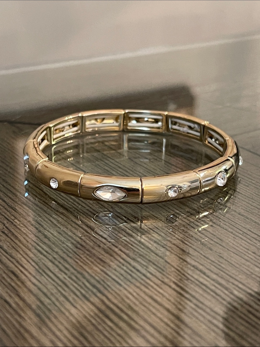 Nine West Gold-tone Stretch Bracelet with Clear Mixed Shaped Rhinestones